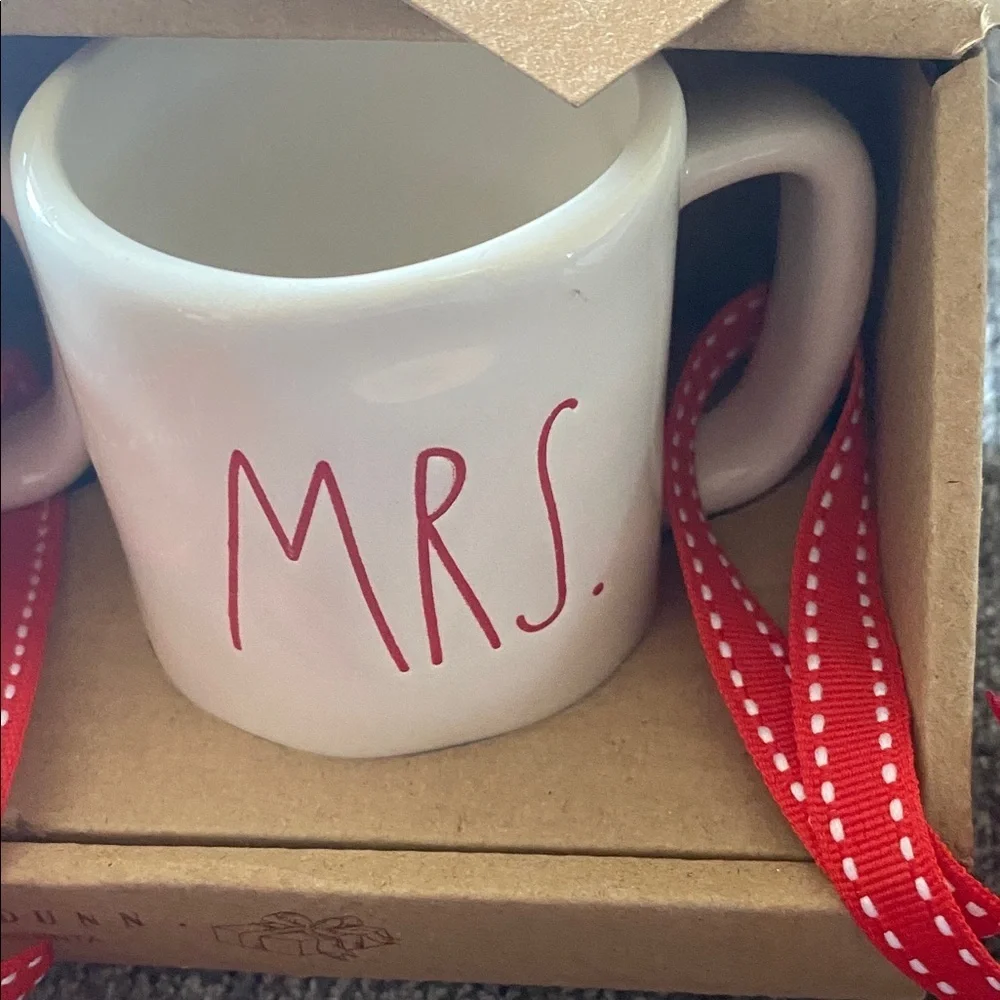 Rae Dunn Red Lettered Mr. & Mrs. Mug Pair Ornaments.